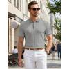 image:imageJMIERR Mens Casual Polo Shirt Knitted Textured Short Sleeve Stretch Golf Shirt Summer Vacation Beach Collared ShirtsGray