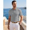 image:imageJMIERR Mens Casual Polo Shirt Knitted Textured Short Sleeve Stretch Golf Shirt Summer Vacation Beach Collared ShirtsGray