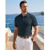 image:imageJMIERR Mens Casual Polo Shirt Knitted Textured Short Sleeve Stretch Golf Shirt Summer Vacation Beach Collared ShirtsNavy Blue