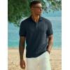 image:imageJMIERR Mens Casual Polo Shirt Knitted Textured Short Sleeve Stretch Golf Shirt Summer Vacation Beach Collared ShirtsNavy Blue