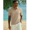 image:imageJMIERR Mens Casual Polo Shirt Knitted Textured Short Sleeve Stretch Golf Shirt Summer Vacation Beach Collared ShirtsParchment