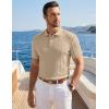 image:imageJMIERR Mens Casual Polo Shirt Knitted Textured Short Sleeve Stretch Golf Shirt Summer Vacation Beach Collared ShirtsParchment