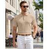 image:imageJMIERR Mens Casual Polo Shirt Knitted Textured Short Sleeve Stretch Golf Shirt Summer Vacation Beach Collared ShirtsParchment