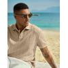 image:imageJMIERR Mens Casual Polo Shirt Knitted Textured Short Sleeve Stretch Golf Shirt Summer Vacation Beach Collared ShirtsParchment