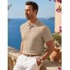image:imageJMIERR Mens Casual Polo Shirt Knitted Textured Short Sleeve Stretch Golf Shirt Summer Vacation Beach Collared ShirtsParchment