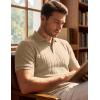 image:imageJMIERR Mens Casual Polo Shirt Knitted Textured Short Sleeve Stretch Golf Shirt Summer Vacation Beach Collared ShirtsParchment