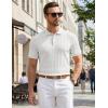 image:imageJMIERR Mens Casual Polo Shirt Knitted Textured Short Sleeve Stretch Golf Shirt Summer Vacation Beach Collared ShirtsWhite