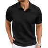 image:imageJMIERR Mens Casual Polo Shirt Knitted Textured Short Sleeve Stretch Golf Shirt Summer Vacation Beach Collared ShirtsBlack