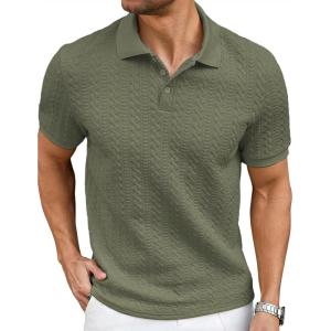image:imageJMIERR Mens Casual Polo Shirt Knitted Textured Short Sleeve Stretch Golf Shirt Summer Vacation Beach Collared ShirtsFour Leaf Clover