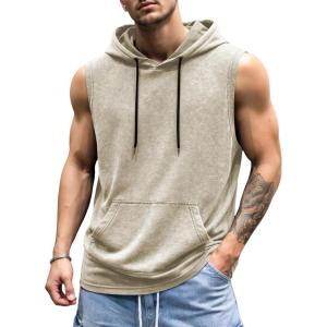 image:imageJMIERR Mens 2026 Vintage Washed Sleeveless Hoodie Tank Top Cotton Muscle Workout Gym Streetwear ShirtBeige