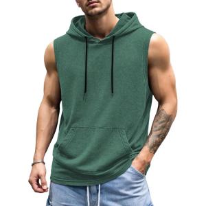 image:imageJMIERR Mens 2026 Vintage Washed Sleeveless Hoodie Tank Top Cotton Muscle Workout Gym Streetwear ShirtGreen 2