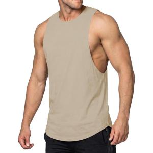 image:imageJMIERR Mens Drop Arm Tank Tops Gym Workout Sleeveless Muscle Shirts Cut Off Summer Tee ShirtKhaki