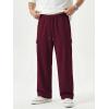 image:imageJMIERR Mens Lightweight Baggy Wide Leg Cargo Sweatpants Drawstring Adjustable Ankles Pants with Multiple PocketsRed
