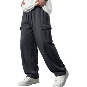 image:imageJMIERR Mens Lightweight Baggy Wide Leg Cargo Sweatpants Drawstring Adjustable Ankles Pants with Multiple PocketsDark Grey