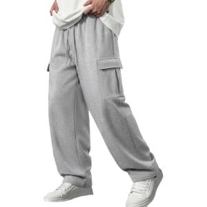 image:imageJMIERR Mens Lightweight Baggy Wide Leg Cargo Sweatpants Drawstring Adjustable Ankles Pants with Multiple PocketsGrey