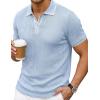 image:imageJMIERR Mens Short Sleeve Knit Polo Shirt Summer Casual Ribbed Texture Golf Polos T ShirtsBeau Blue