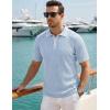 image:imageJMIERR Mens Short Sleeve Knit Polo Shirt Summer Casual Ribbed Texture Golf Polos T ShirtsBeau Blue
