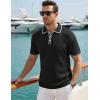 image:imageJMIERR Mens Short Sleeve Knit Polo Shirt Summer Casual Ribbed Texture Golf Polos T ShirtsBlack
