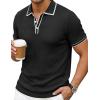 image:imageJMIERR Mens Short Sleeve Knit Polo Shirt Summer Casual Ribbed Texture Golf Polos T ShirtsBlack