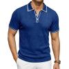 image:imageJMIERR Mens Short Sleeve Knit Polo Shirt Summer Casual Ribbed Texture Golf Polos T ShirtsDark Blue