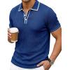 image:imageJMIERR Mens Short Sleeve Knit Polo Shirt Summer Casual Ribbed Texture Golf Polos T ShirtsDark Blue