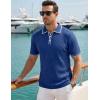image:imageJMIERR Mens Short Sleeve Knit Polo Shirt Summer Casual Ribbed Texture Golf Polos T ShirtsDark Blue