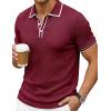 image:imageJMIERR Mens Short Sleeve Knit Polo Shirt Summer Casual Ribbed Texture Golf Polos T ShirtsDark Red