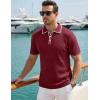 image:imageJMIERR Mens Short Sleeve Knit Polo Shirt Summer Casual Ribbed Texture Golf Polos T ShirtsDark Red