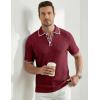 image:imageJMIERR Mens Short Sleeve Knit Polo Shirt Summer Casual Ribbed Texture Golf Polos T ShirtsDark Red