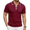 image:imageJMIERR Mens Short Sleeve Knit Polo Shirt Summer Casual Ribbed Texture Golf Polos T ShirtsDark Red
