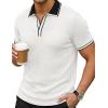 image:imageJMIERR Mens Short Sleeve Knit Polo Shirt Summer Casual Ribbed Texture Golf Polos T ShirtsWhite