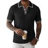 image:imageJMIERR Mens Short Sleeve Knit Polo Shirt Summer Casual Ribbed Texture Golf Polos T ShirtsBlack
