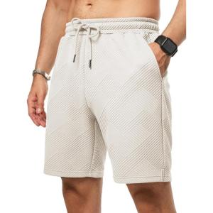 image:imageJMIERR Mens Casual 7 Shorts Summer Drawstring Elastic Waist Beach Sweat Shorts Texture with PocketsApricot