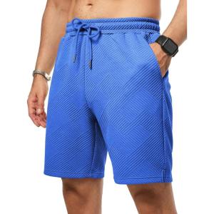 image:imageJMIERR Mens Casual 7 Shorts Summer Drawstring Elastic Waist Beach Sweat Shorts Texture with PocketsBlue