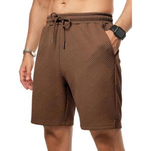 image:imageJMIERR Mens Casual 7 Shorts Summer Drawstring Elastic Waist Beach Sweat Shorts Texture with PocketsChocolate Brown