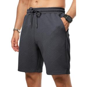 image:imageJMIERR Mens Casual 7 Shorts Summer Drawstring Elastic Waist Beach Sweat Shorts Texture with PocketsDark Grey