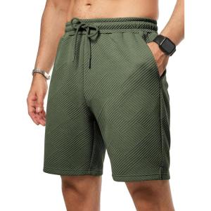 image:imageJMIERR Mens Casual 7 Shorts Summer Drawstring Elastic Waist Beach Sweat Shorts Texture with PocketsGreen