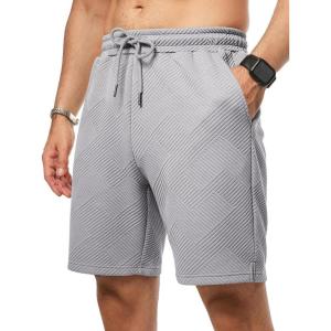 image:imageJMIERR Mens Casual 7 Shorts Summer Drawstring Elastic Waist Beach Sweat Shorts Texture with PocketsGrey