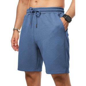 image:imageJMIERR Mens Casual 7 Shorts Summer Drawstring Elastic Waist Beach Sweat Shorts Texture with PocketsGrey Blue