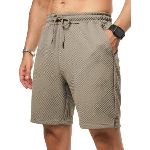 image:imageJMIERR Mens Casual 7 Shorts Summer Drawstring Elastic Waist Beach Sweat Shorts Texture with PocketsKhaki