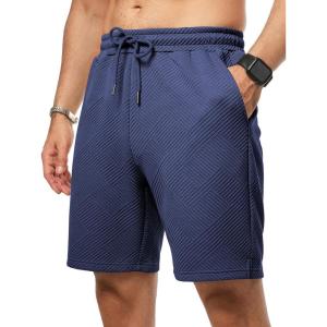 image:imageJMIERR Mens Casual 7 Shorts Summer Drawstring Elastic Waist Beach Sweat Shorts Texture with PocketsNavy Blue