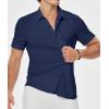 image:imageJMIERR Mens Muscle Fit High Stretch WrinkleFree Button Down Dress Shirts Summer Casual Short Sleeve ShirtPack Blackblue