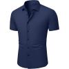 image:imageJMIERR Mens Muscle Fit High Stretch WrinkleFree Button Down Dress Shirts Summer Casual Short Sleeve ShirtPack Blackblue