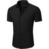 image:imageJMIERR Mens Muscle Fit High Stretch WrinkleFree Button Down Dress Shirts Summer Casual Short Sleeve ShirtPack Blackblue