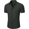 image:imageJMIERR Mens Muscle Fit High Stretch WrinkleFree Button Down Dress Shirts Summer Casual Short Sleeve ShirtPack Blackgrey