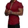 image:imageJMIERR Mens Muscle Fit High Stretch WrinkleFree Button Down Dress Shirts Summer Casual Short Sleeve ShirtA Red