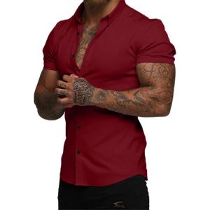 image:imageJMIERR Mens Muscle Fit High Stretch WrinkleFree Button Down Dress Shirts Summer Casual Short Sleeve ShirtA Red