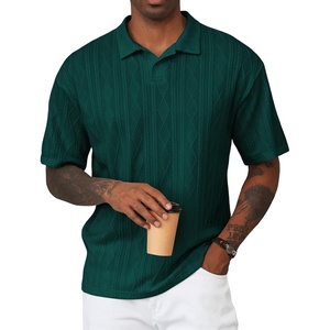 image:imageJMIERR Mens Polo Shirt Textured Knit Button Casual Short Sleeve Summer Vacation Beach Stretchy Golf ShirtsDark Green