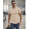 image:imageJMIERR Mens Short Sleeve T Shirt Summer Muscle Slim Fitted Crewneck Longline Tees Shirts for Gym WorkoutE Beige
