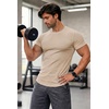 image:imageJMIERR Mens Short Sleeve T Shirt Summer Muscle Slim Fitted Crewneck Longline Tees Shirts for Gym WorkoutE Beige